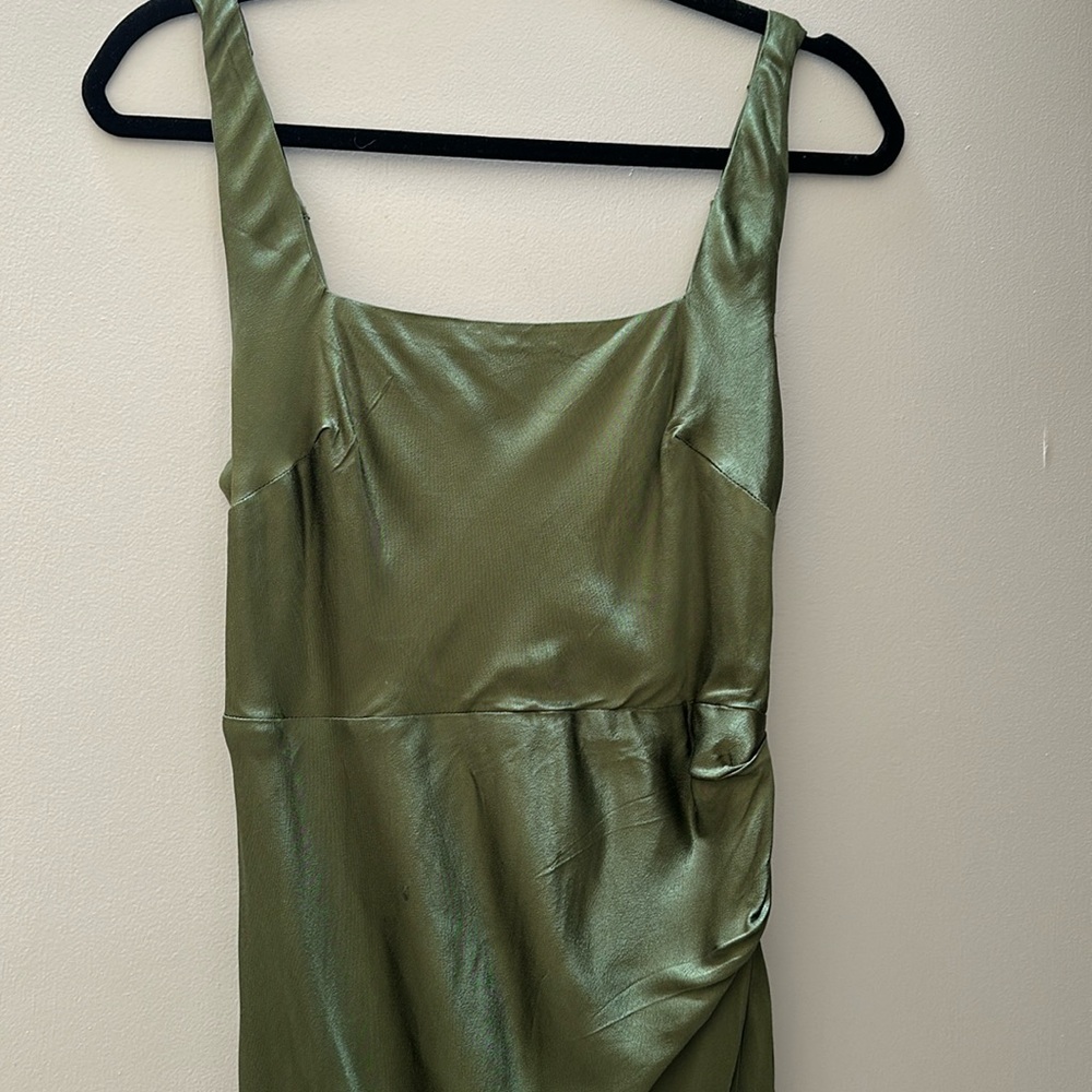 dark sage green wedding guest/bridesmaid/cocktail event dress